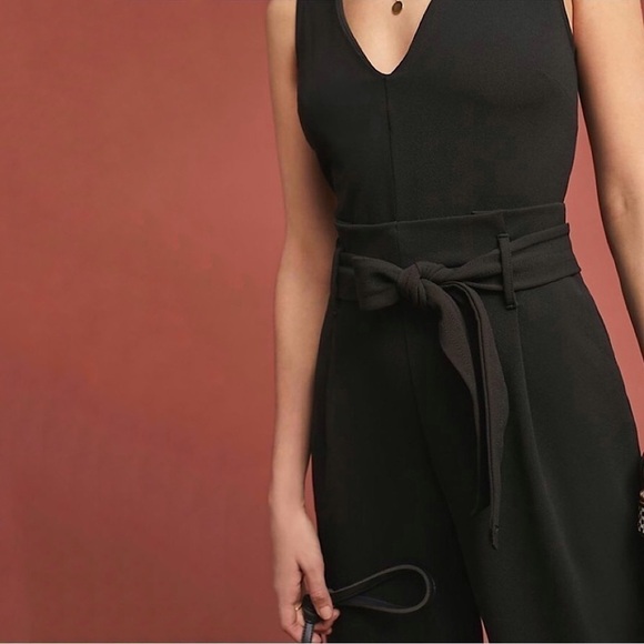 Anthropologie Cathy Structured Wide Leg Sleeveless V Neck Jumpsuit Black XS - Picture 5 of 16